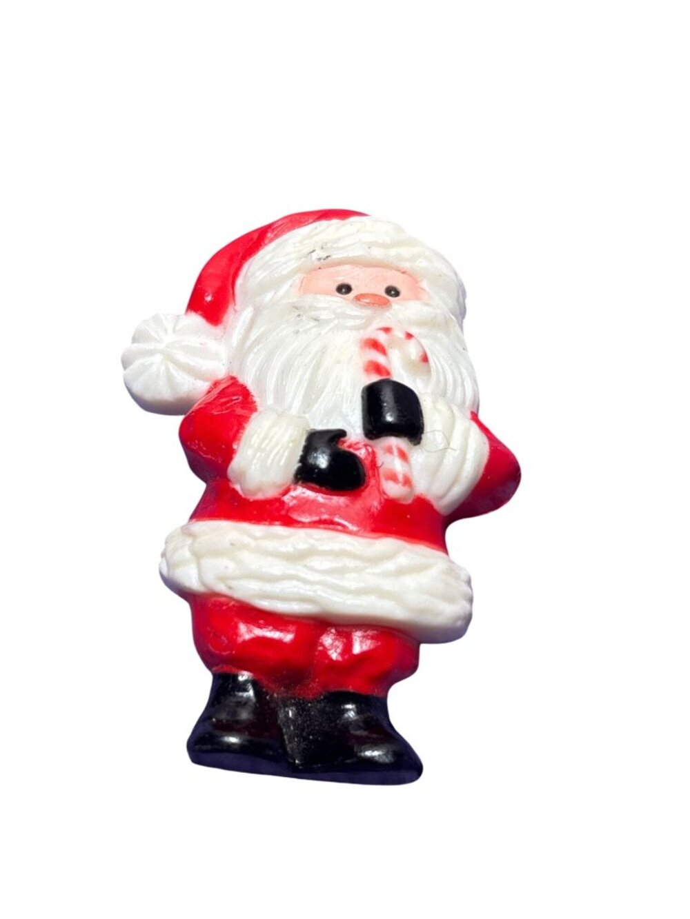 Vintage Plastic Santa Claus Brooch Pin Candy Cane 2 inches Some Marks